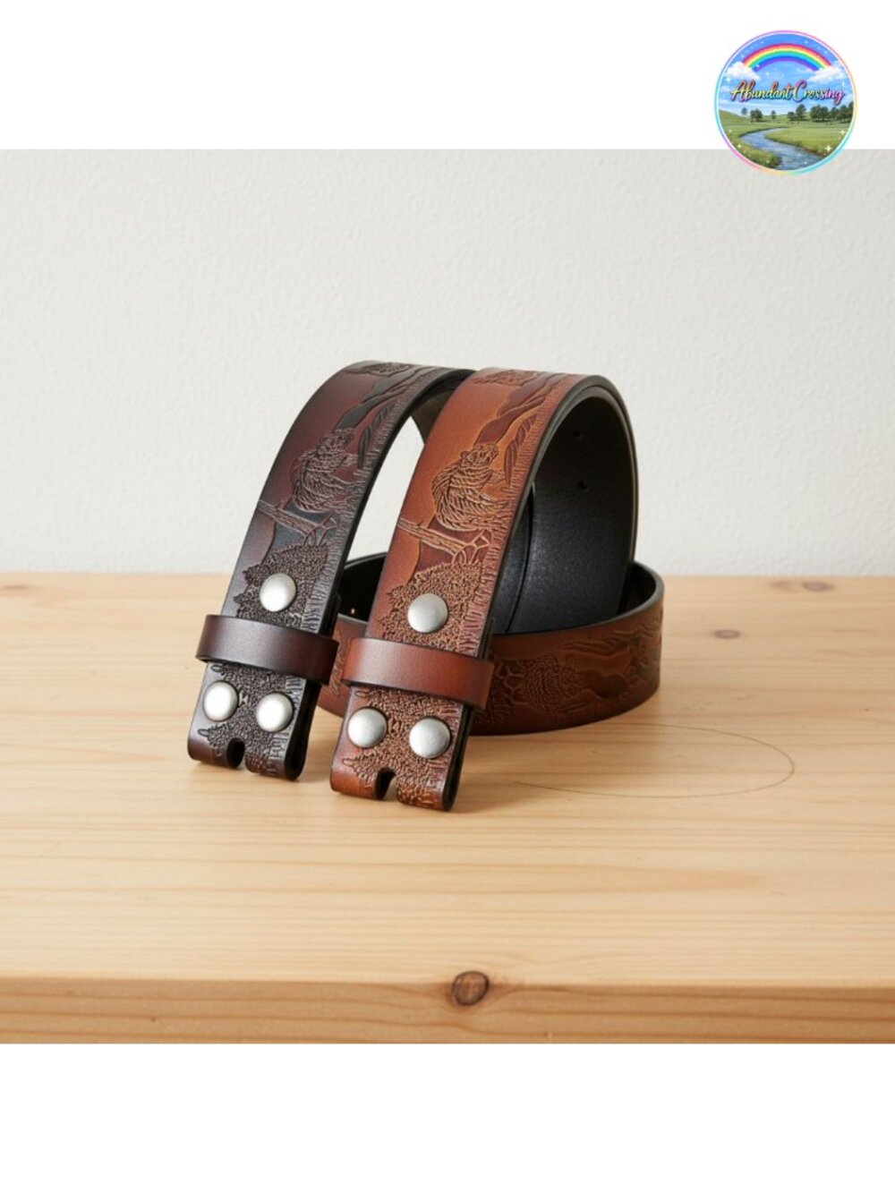 Western Leather Belt Strap Snap On Embossed Cowboy 2 Pcs Adjustable